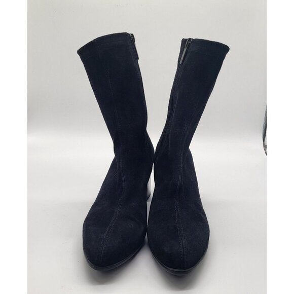 Aquatalia Women's SZ 7 Darianna Black Suede Chunky Heeled Boots Booties #410259 - Picture 2 of 12